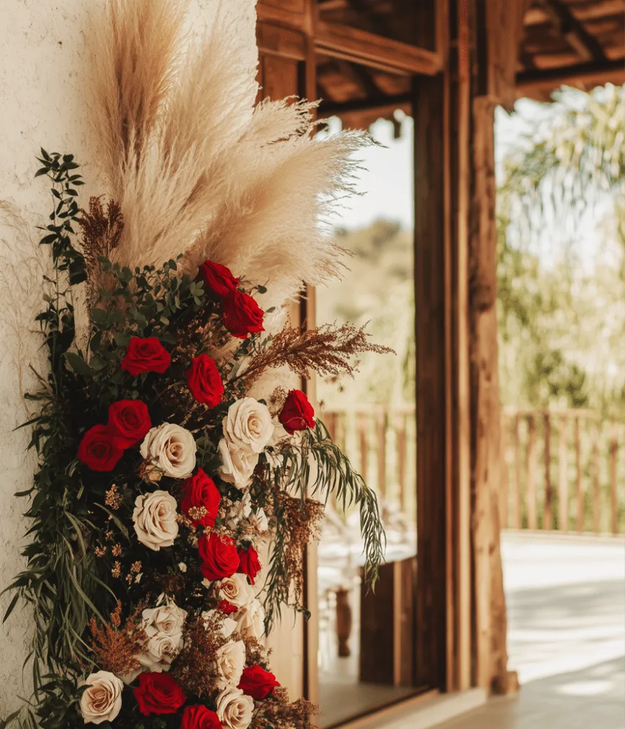 a bouquet of flowers on a wall