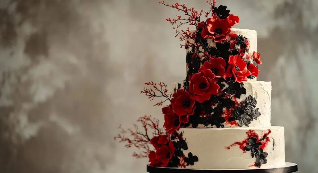 a cake with red flowers