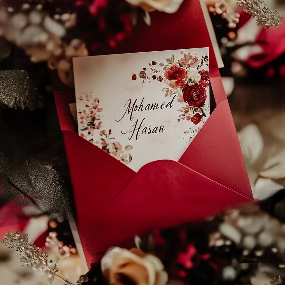 a red envelope with a card in it