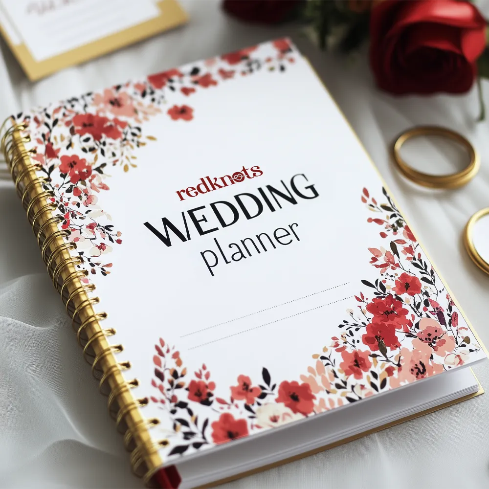 a wedding planner on a white surface